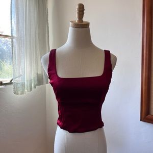 Aritzia Crimson Red Satin Square Tank Brand New, Unworn